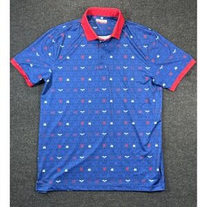 Fore Fathers Mens Golf Polo Shirt Blue Patriotic Stars Flags Eagle Large 0093